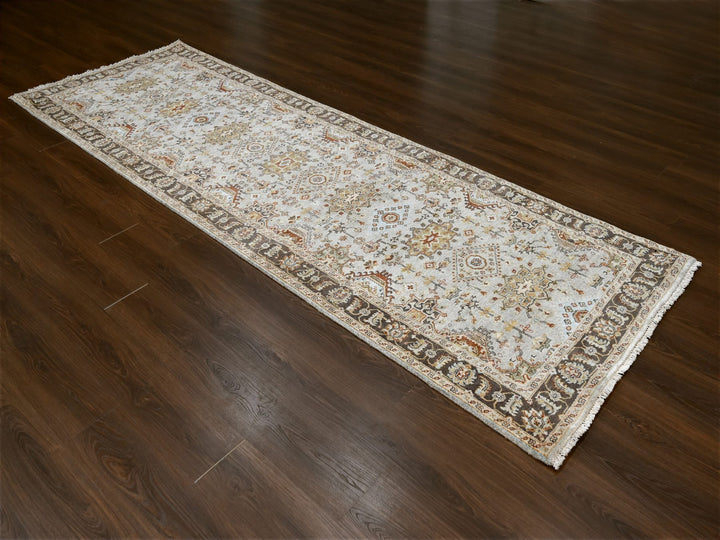 4'2" x 12'0" New Hand Knotted Grey Wool Runner Oriental Rug - MOA10284691