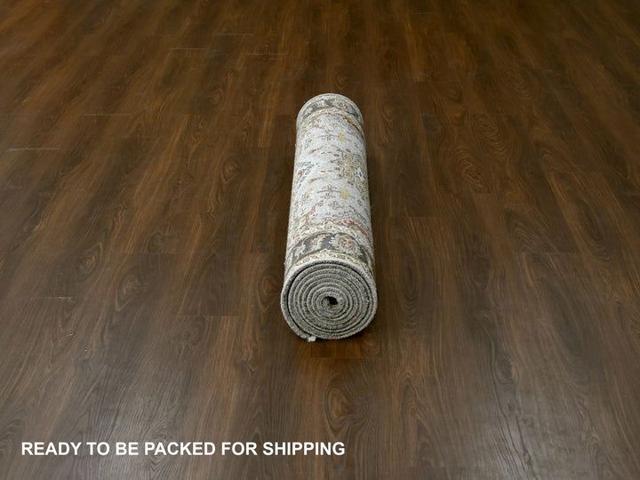 4'2" x 12'0" New Hand Knotted Grey Wool Runner Oriental Rug - MOA10284691