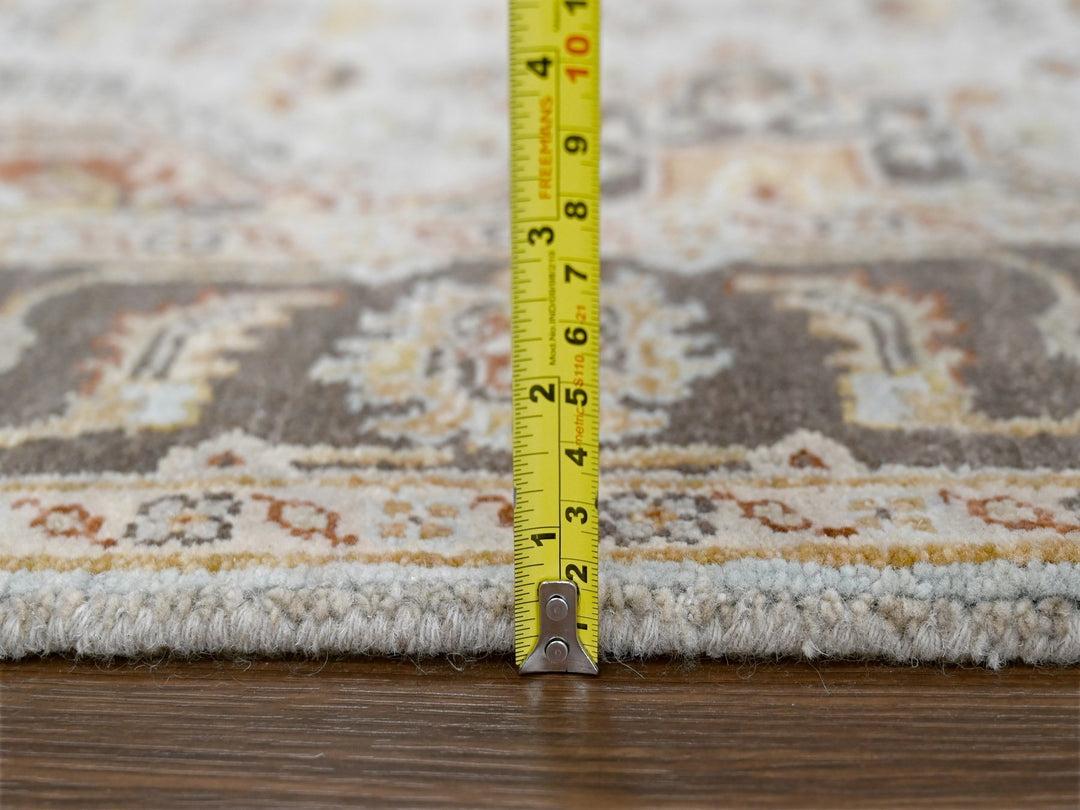 4'2" x 12'0" New Hand Knotted Grey Wool Runner Oriental Rug - MOA10284691