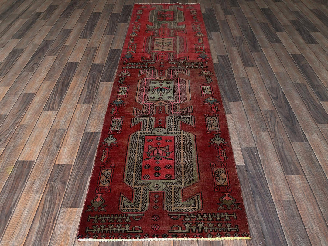 2'3" x 8'5" Vintage Hand Knotted Red Wool Runner Oriental Rug - MOA102846
