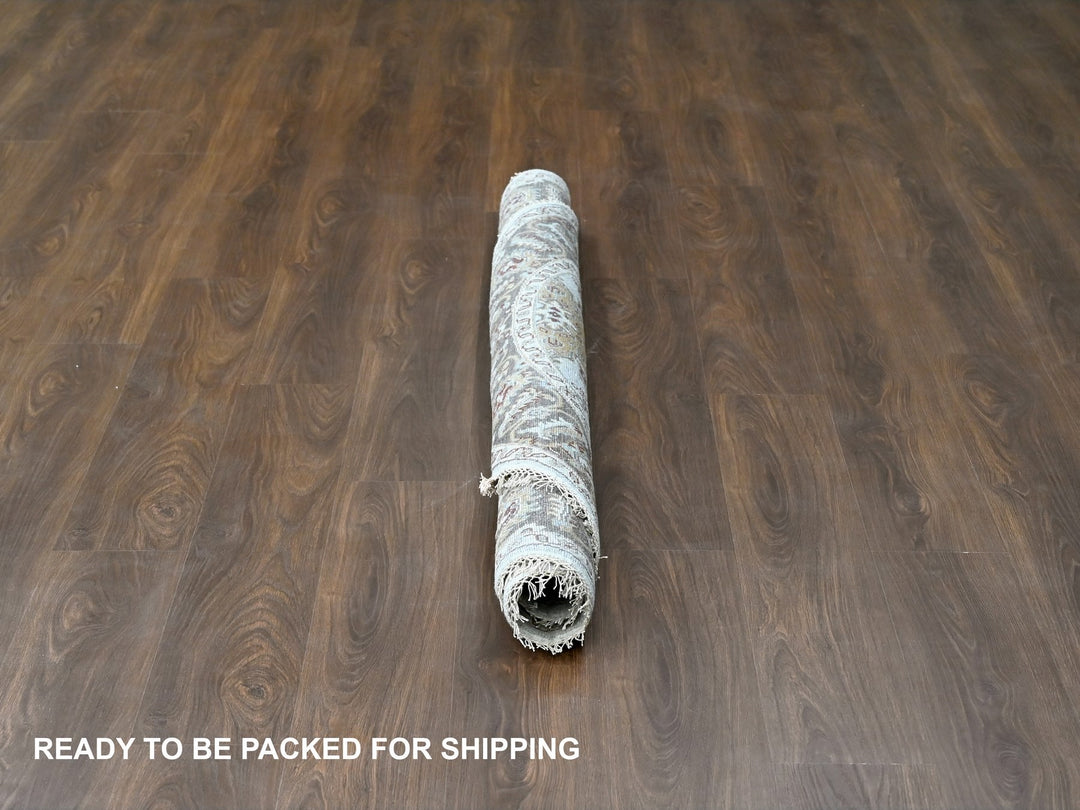 6'2" x 6'2" New Hand Knotted Grey Wool Round Oriental Rug - MOA10284701