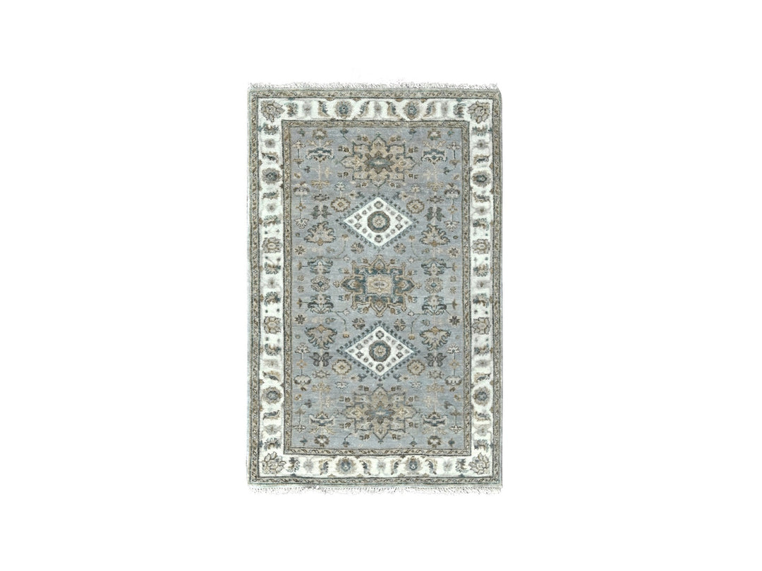 3'1" x 5'0" New Hand Knotted Grey Wool Rectangle Oriental Rug - MOA10284702