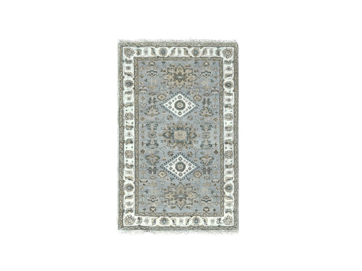 3'1" x 5'0" New Hand Knotted Grey Wool Rectangle Oriental Rug - MOA10284702