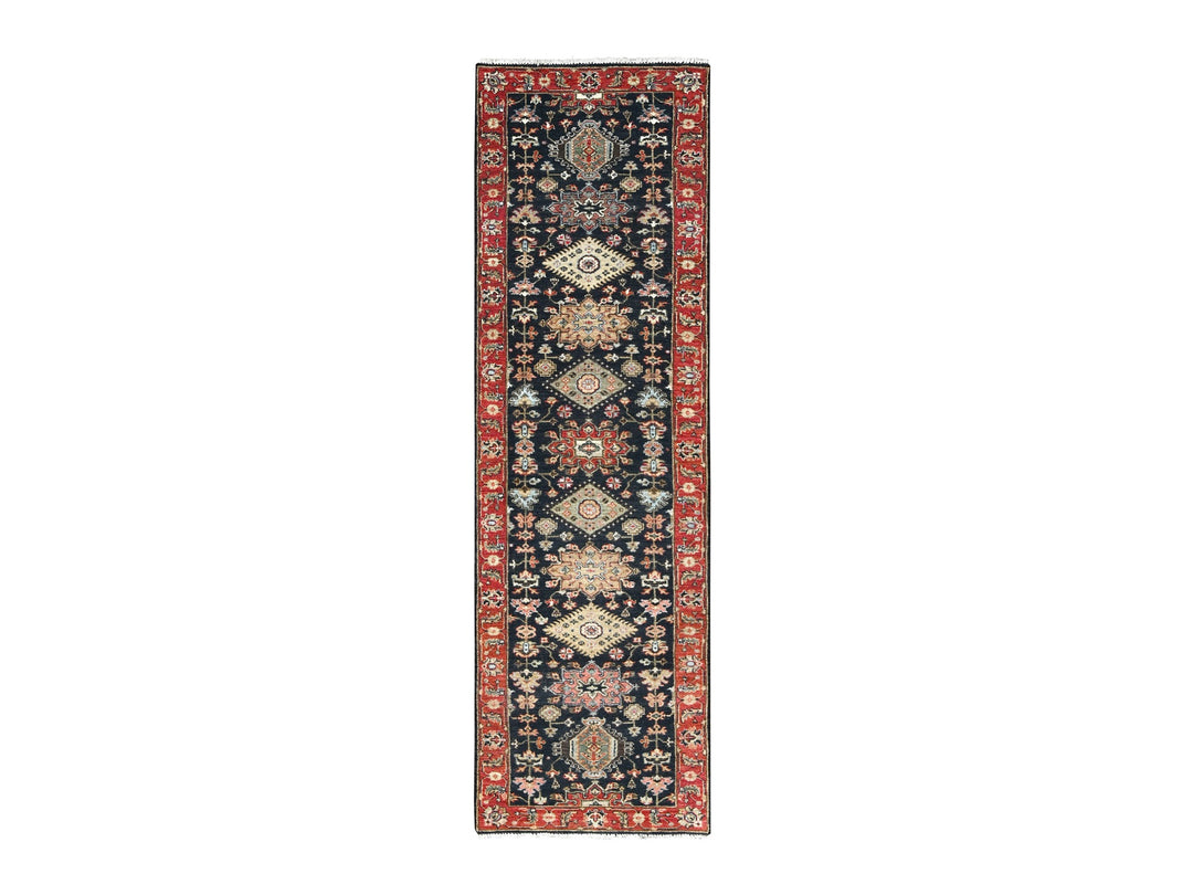 2'7" x 10'1" New Hand Knotted Black Wool Runner Oriental Rug - MOA10284710