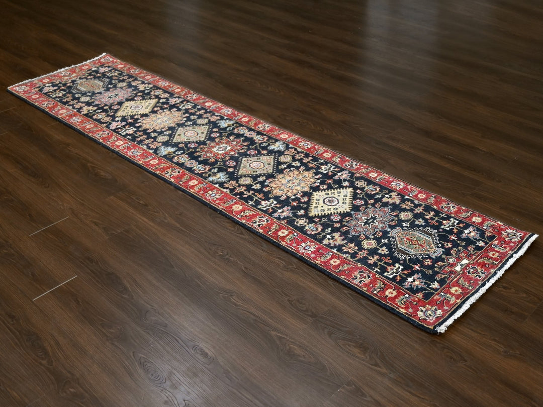 2'7" x 10'1" New Hand Knotted Black Wool Runner Oriental Rug - MOA10284710