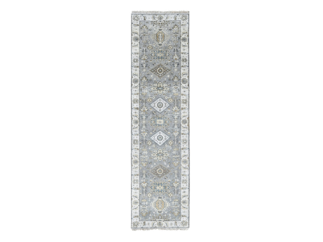 2'7" x 10'0" New Hand Knotted Grey Wool Runner Oriental Rug - MOA10284712