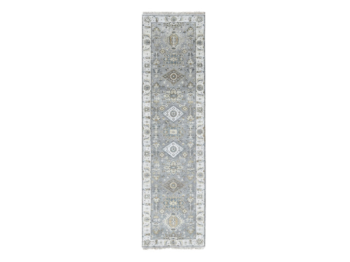 2'7" x 10'0" New Hand Knotted Grey Wool Runner Oriental Rug - MOA10284712