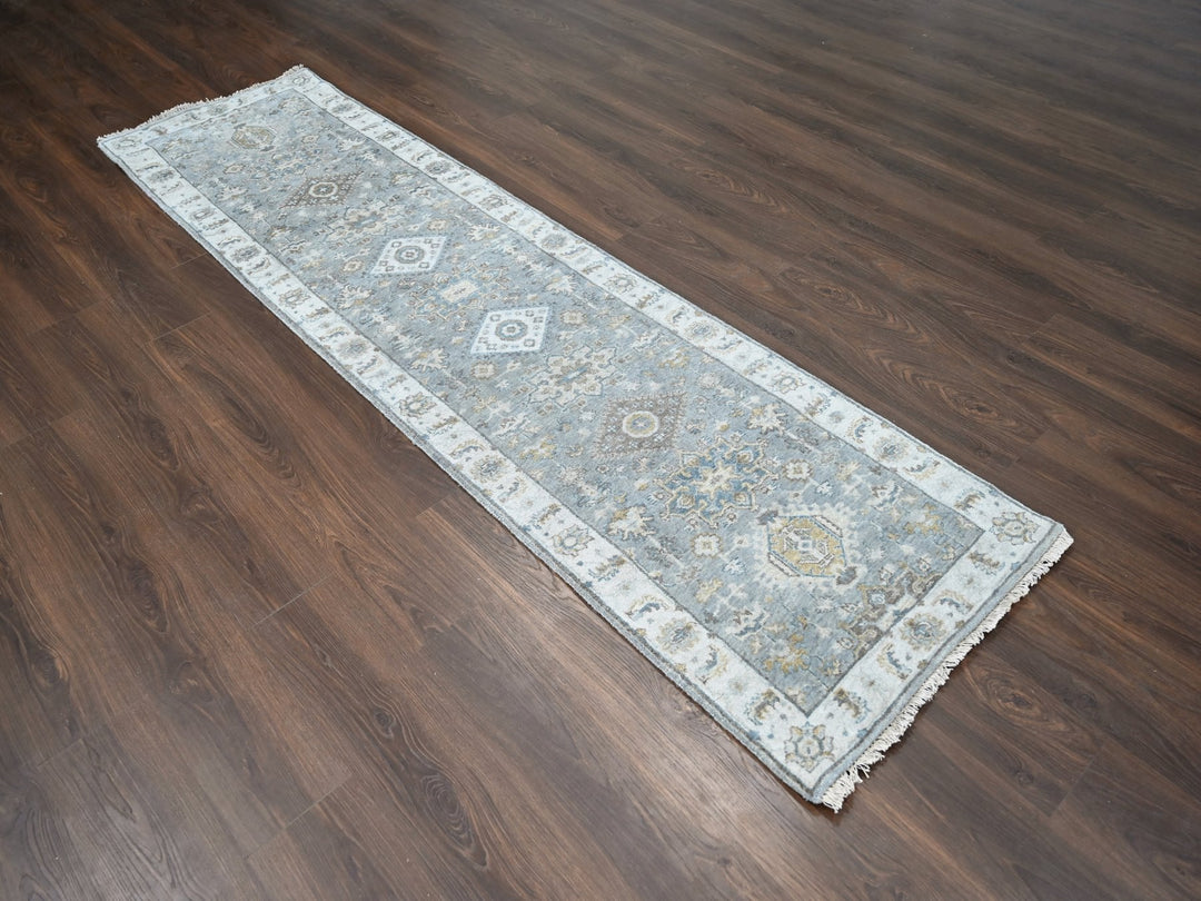 2'7" x 10'0" New Hand Knotted Grey Wool Runner Oriental Rug - MOA10284712
