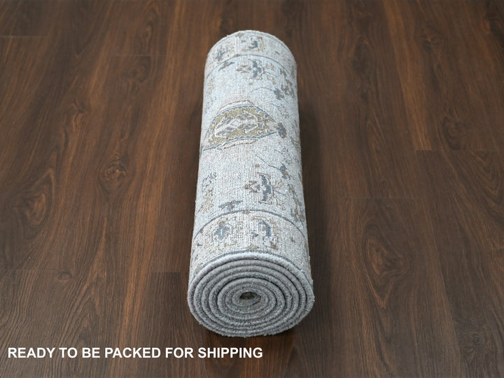2'7" x 10'0" New Hand Knotted Grey Wool Runner Oriental Rug - MOA10284712