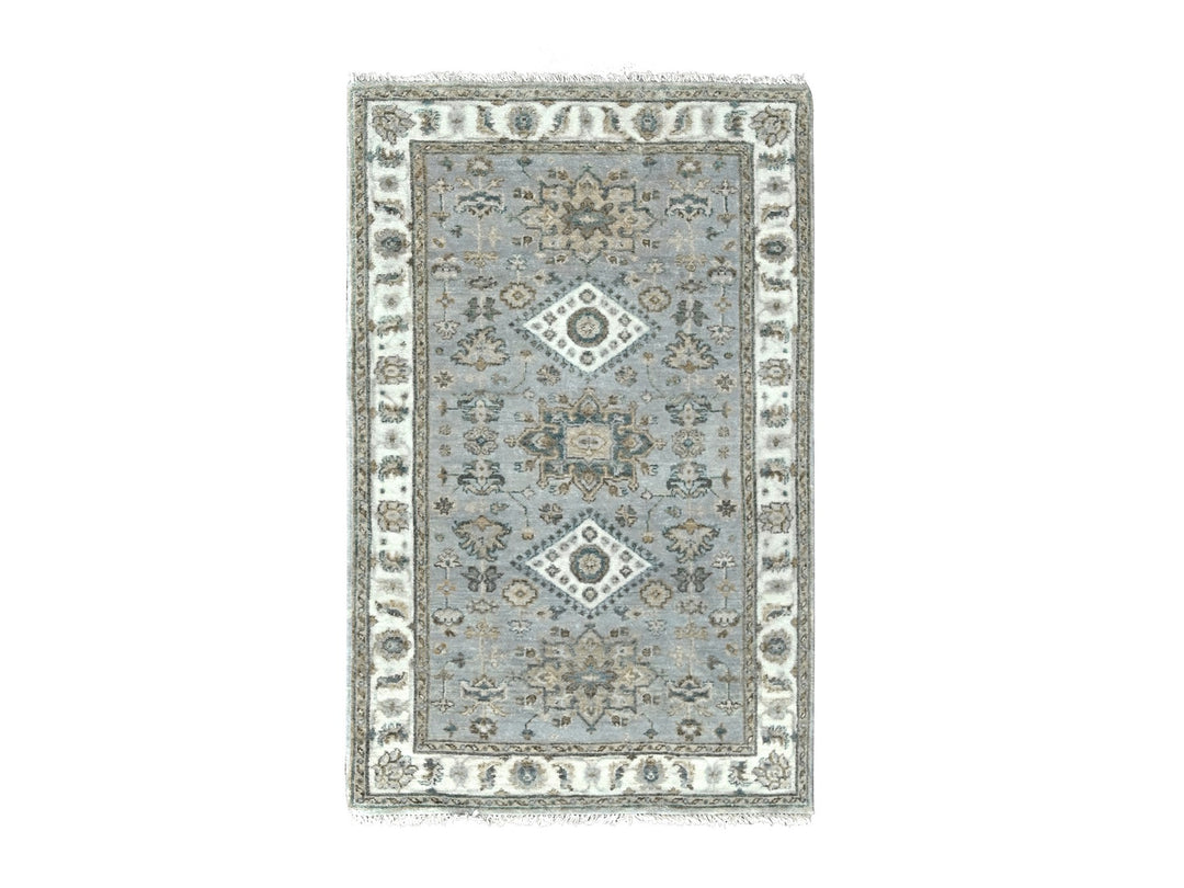 3'1" x 5'0" New Hand Knotted Grey Wool Rectangle Oriental Rug - MOA10284713
