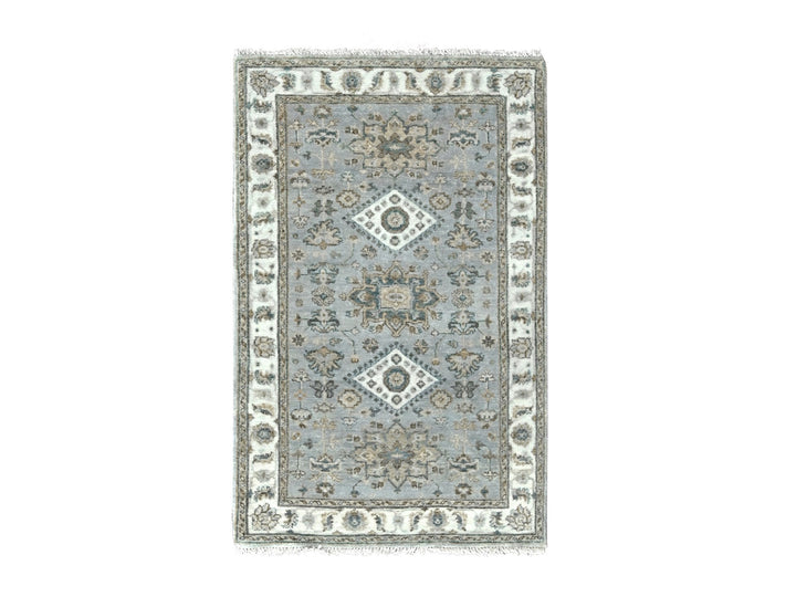 3'1" x 5'0" New Hand Knotted Grey Wool Rectangle Oriental Rug - MOA10284713