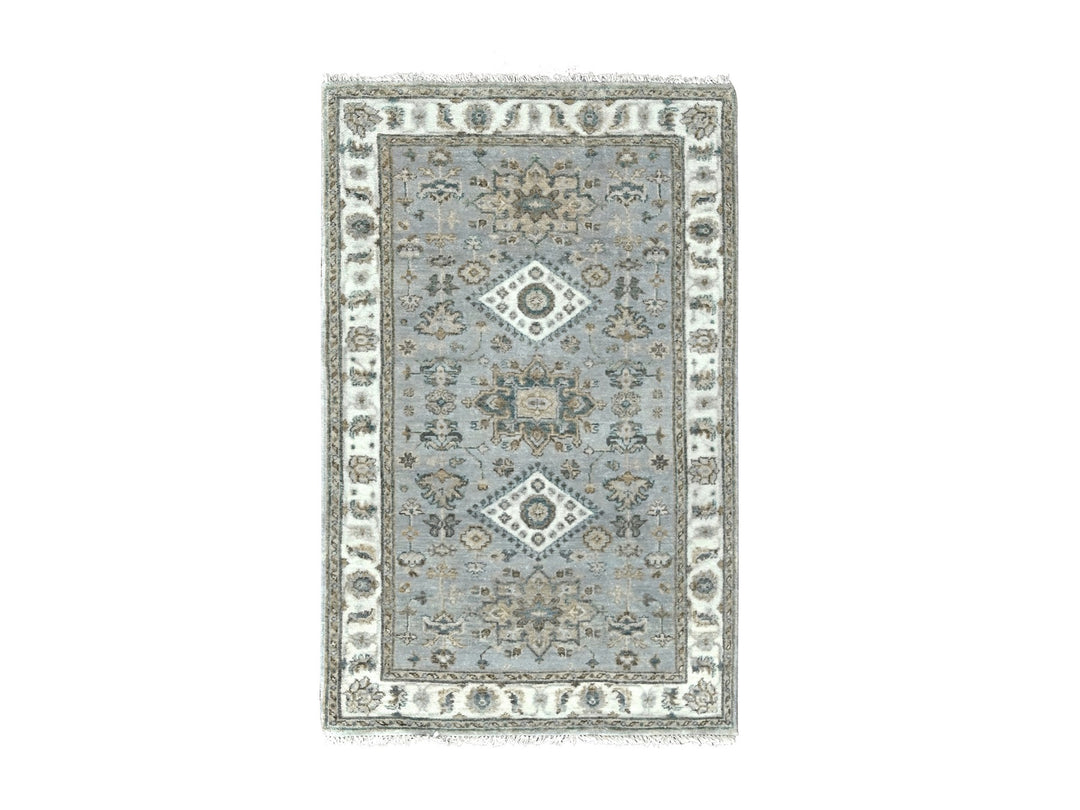 3'1" x 5'0" New Hand Knotted Grey Wool Rectangle Oriental Rug - MOA10284714