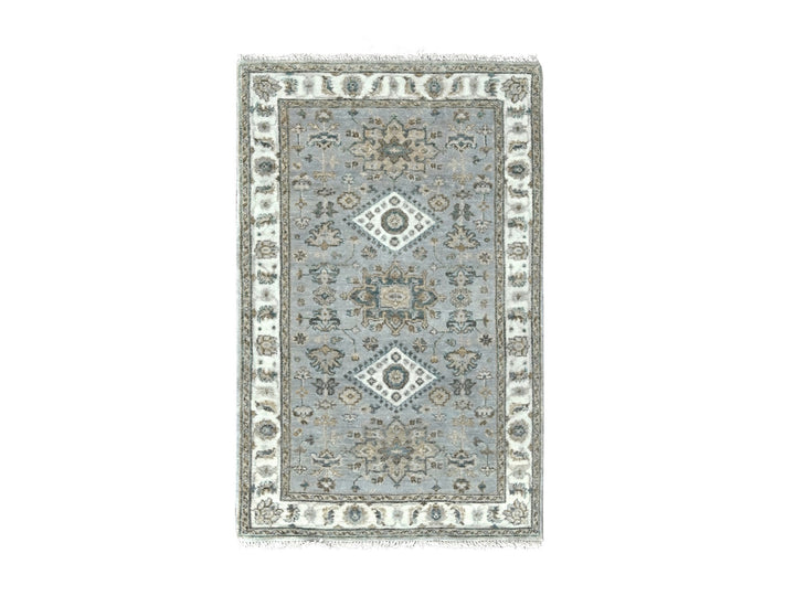 3'1" x 5'0" New Hand Knotted Grey Wool Rectangle Oriental Rug - MOA10284714