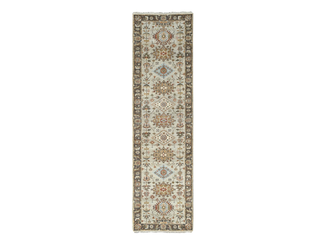 2'7" x 10'0" New Hand Knotted Grey Wool Runner Oriental Rug - MOA10284715