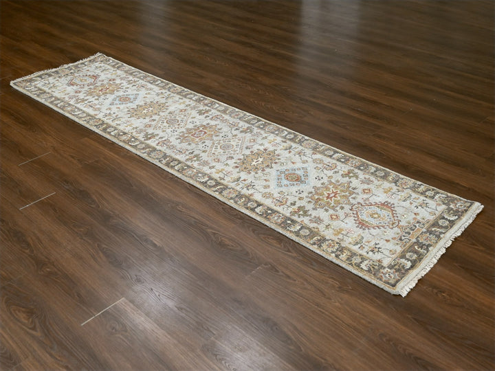 2'7" x 10'0" New Hand Knotted Grey Wool Runner Oriental Rug - MOA10284715