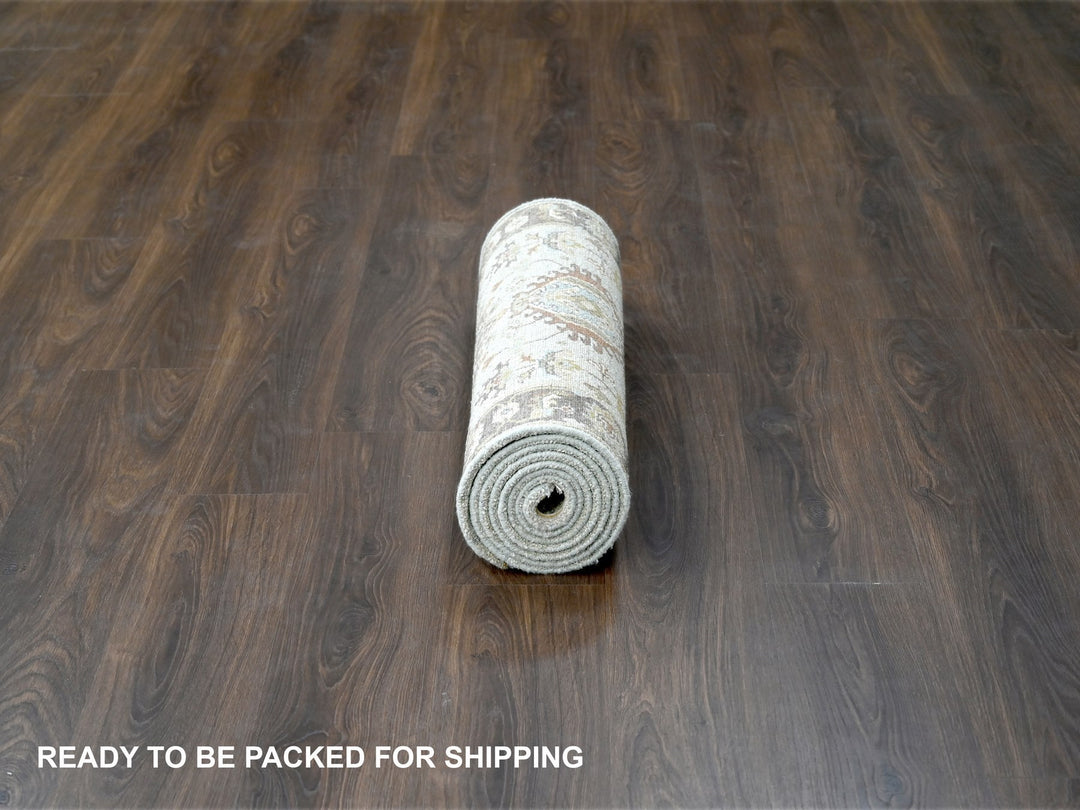 2'7" x 10'0" New Hand Knotted Grey Wool Runner Oriental Rug - MOA10284715