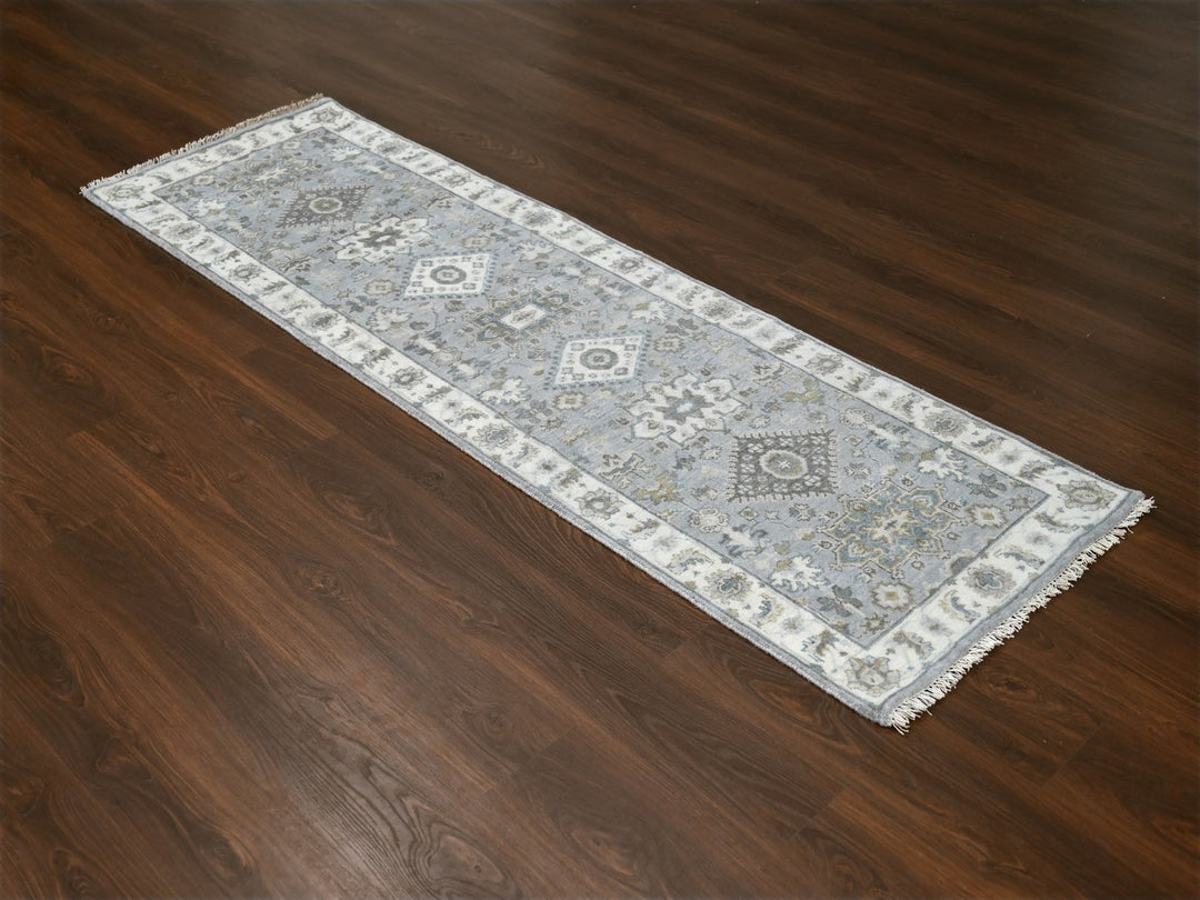 2'8" x 7'10" New Hand Knotted Grey Wool Runner Oriental Rug - MOA10284719