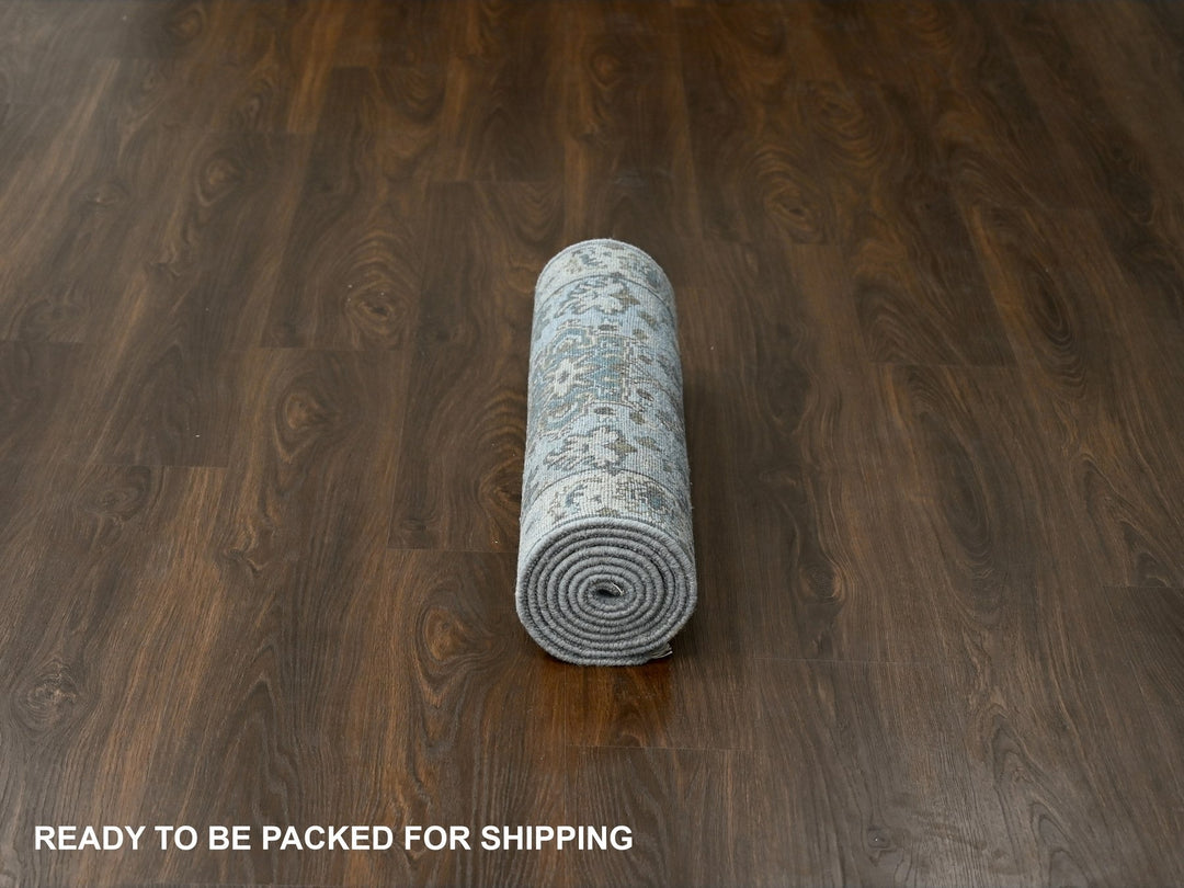 2'8" x 7'10" New Hand Knotted Grey Wool Runner Oriental Rug - MOA10284719