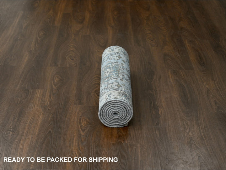 2'8" x 8'0" New Hand Knotted Grey Wool Runner Oriental Rug - MOA10284721