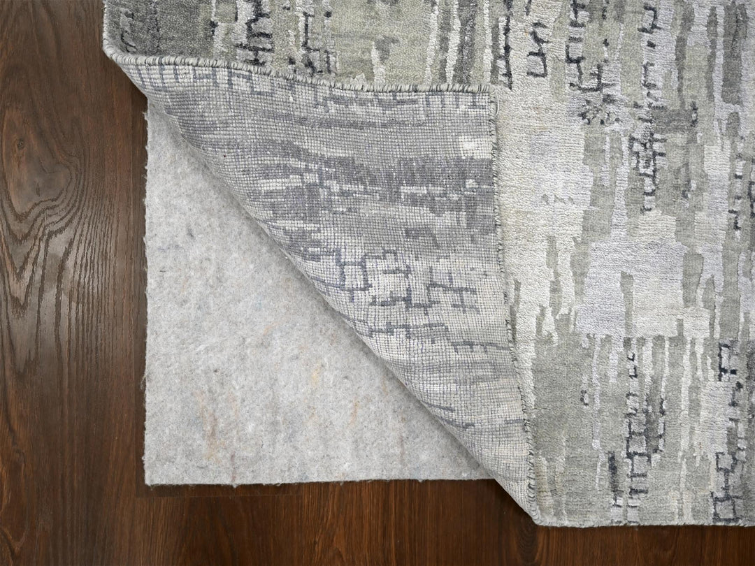 2'8" x 25'7" New Hand Knotted Grey Wool & Silk Runner Oriental Rug - MOA10284722