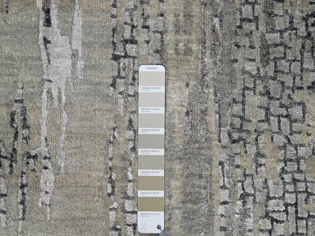 2'8" x 25'7" New Hand Knotted Grey Wool & Silk Runner Oriental Rug - MOA10284722