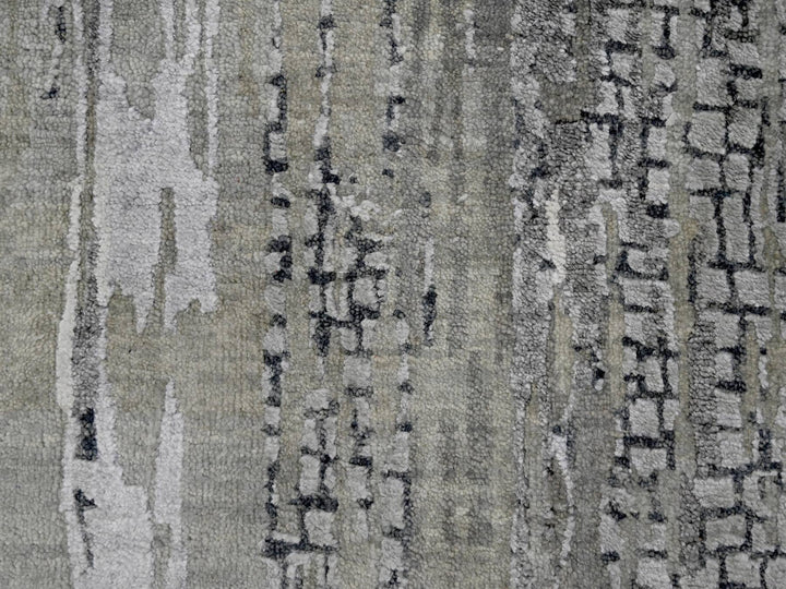 2'8" x 25'7" New Hand Knotted Grey Wool & Silk Runner Oriental Rug - MOA10284722