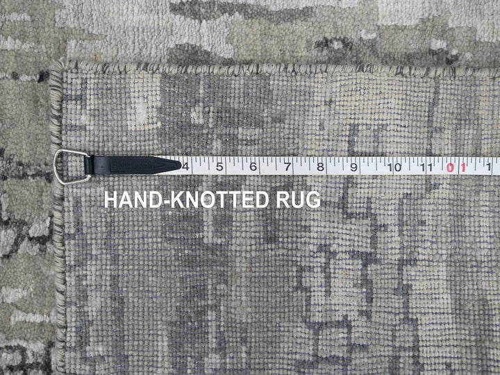 2'8" x 25'7" New Hand Knotted Grey Wool & Silk Runner Oriental Rug - MOA10284722