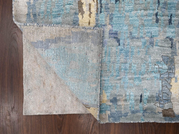 2'6" x 17'9" New Hand Knotted Blue Wool & Silk Runner Oriental Rug - MOA10284724