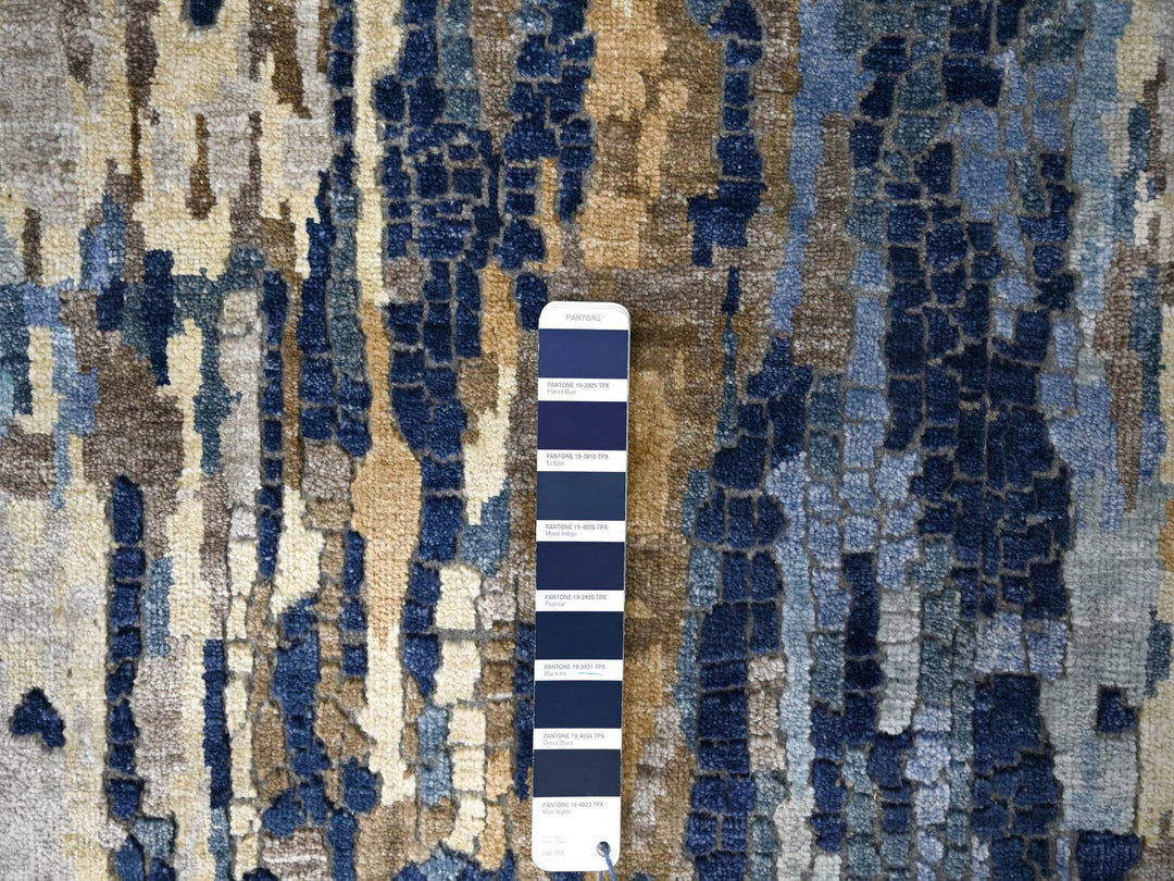 2'6" x 17'9" New Hand Knotted Blue Wool & Silk Runner Oriental Rug - MOA10284724