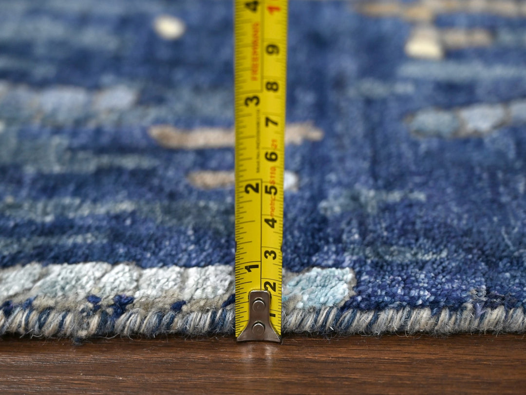 2'6" x 17'9" New Hand Knotted Blue Wool & Silk Runner Oriental Rug - MOA10284724