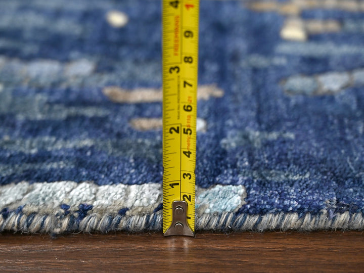 2'6" x 17'9" New Hand Knotted Blue Wool & Silk Runner Oriental Rug - MOA10284724