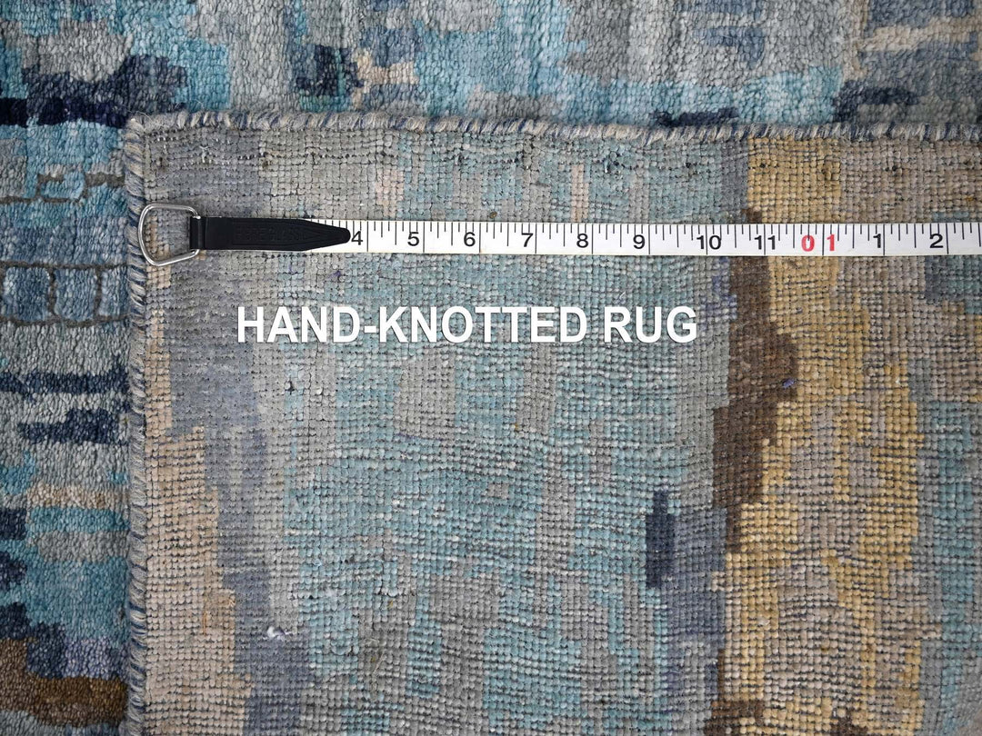 2'6" x 17'9" New Hand Knotted Blue Wool & Silk Runner Oriental Rug - MOA10284724