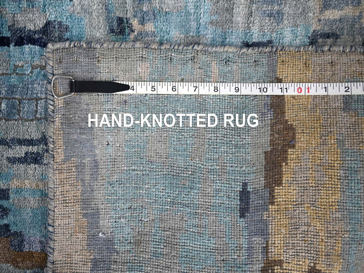 2'6" x 17'9" New Hand Knotted Blue Wool & Silk Runner Oriental Rug - MOA10284724