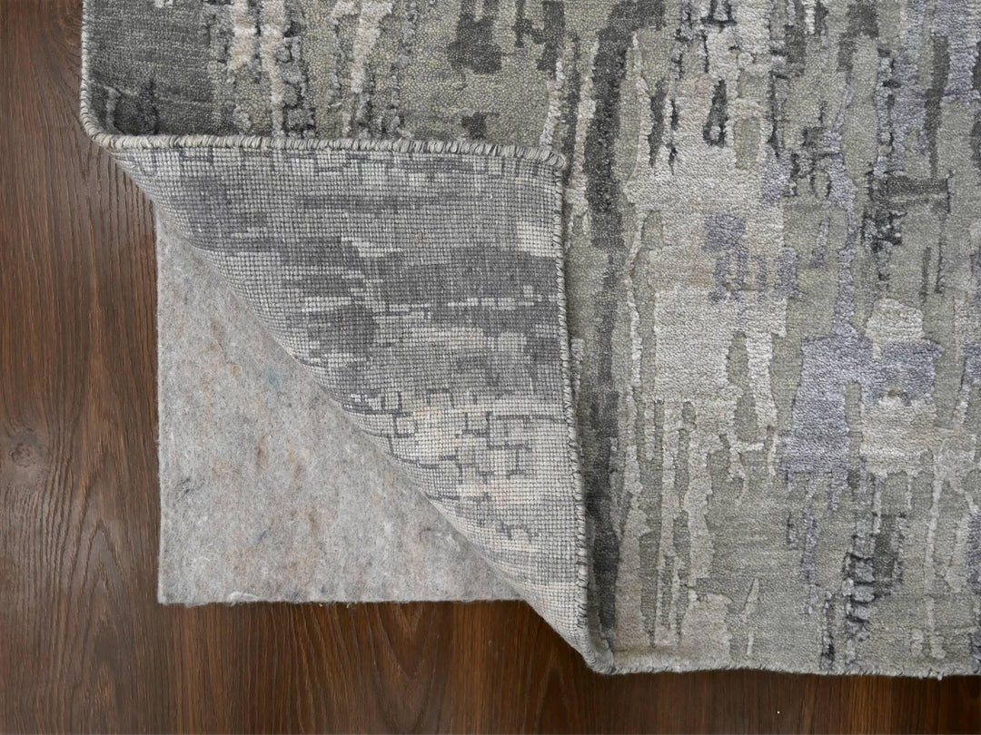 2'9" x 23'8" New Hand Knotted Grey Wool & Silk Runner Oriental Rug - MOA10284728