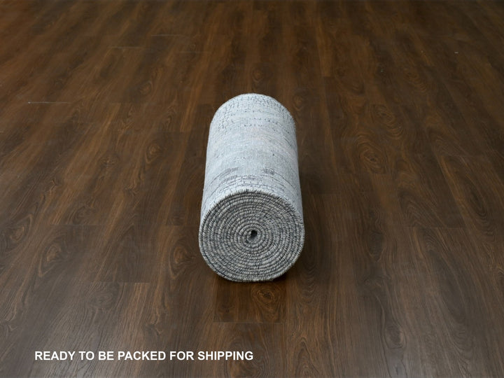 2'9" x 23'8" New Hand Knotted Grey Wool & Silk Runner Oriental Rug - MOA10284728