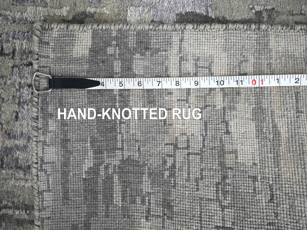 2'9" x 23'8" New Hand Knotted Grey Wool & Silk Runner Oriental Rug - MOA10284728