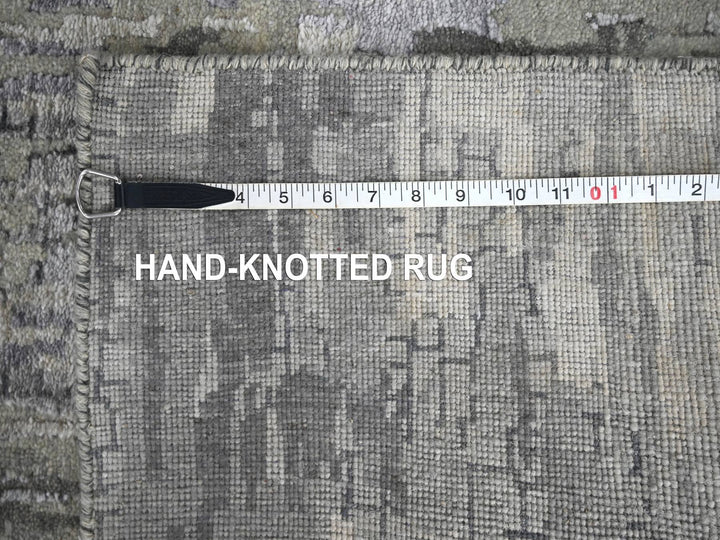 2'9" x 23'8" New Hand Knotted Grey Wool & Silk Runner Oriental Rug - MOA10284728