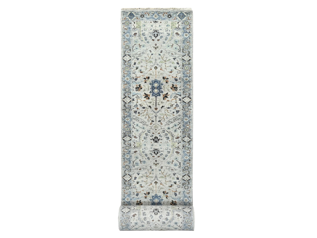 2'8" x 27'8" New Hand Knotted Grey Wool Runner Oriental Rug - MOA10284735