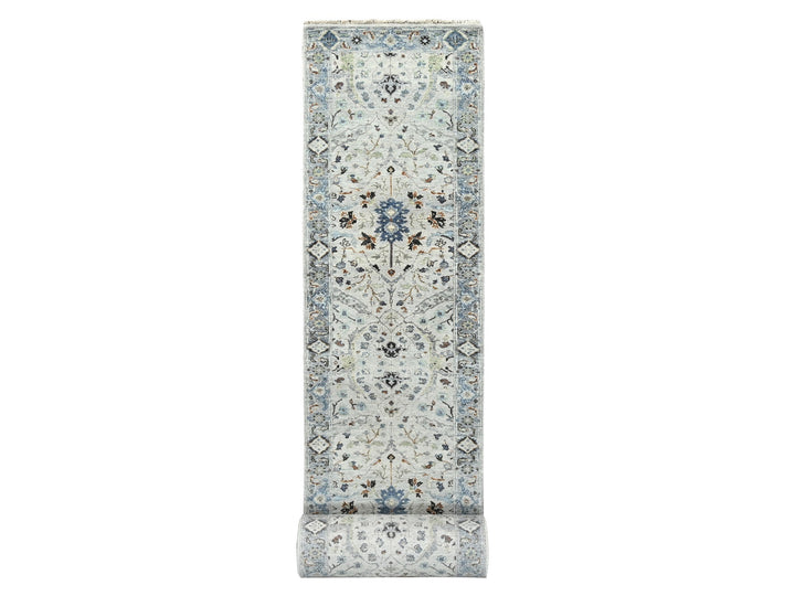 2'8" x 27'8" New Hand Knotted Grey Wool Runner Oriental Rug - MOA10284735