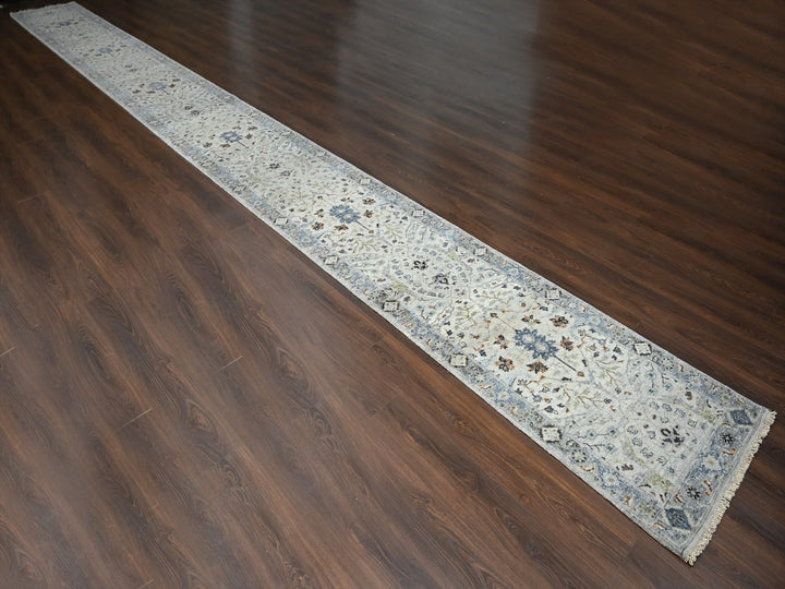 2'8" x 27'8" New Hand Knotted Grey Wool Runner Oriental Rug - MOA10284735