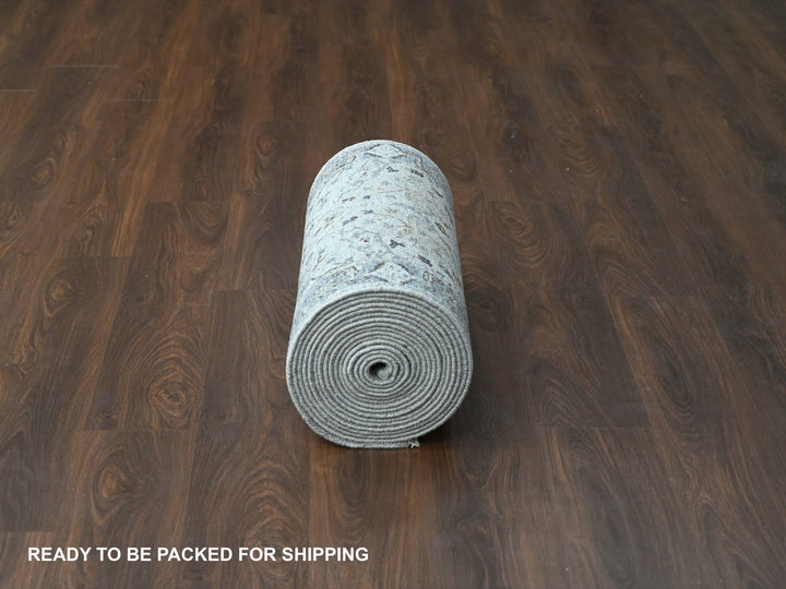 2'8" x 27'8" New Hand Knotted Grey Wool Runner Oriental Rug - MOA10284735