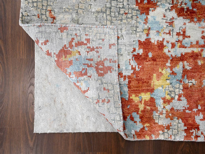 3'1" x 5'0" New Hand Knotted Orange Wool & Silk Rectangle Oriental Rug - MOA10284743