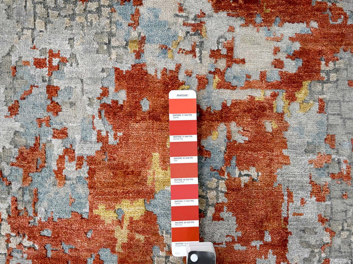 3'1" x 5'0" New Hand Knotted Orange Wool & Silk Rectangle Oriental Rug - MOA10284743