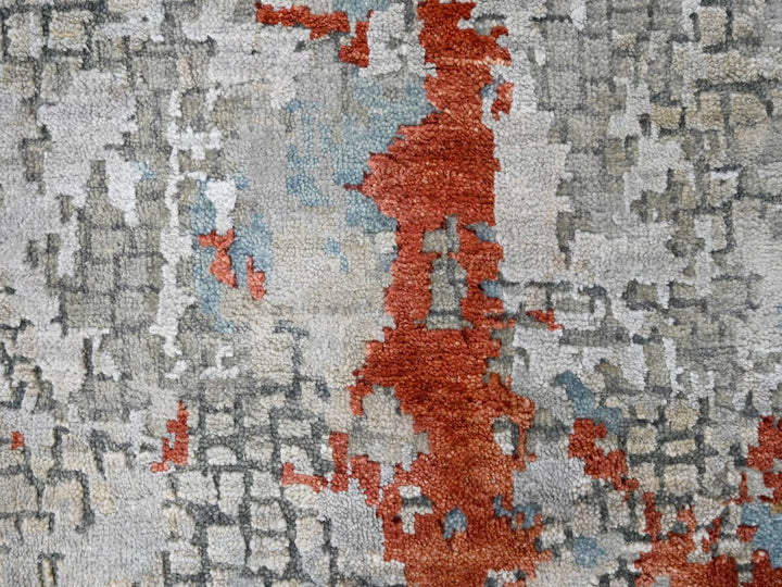 3'1" x 5'0" New Hand Knotted Grey Wool & Silk Rectangle Oriental Rug - MOA10284743