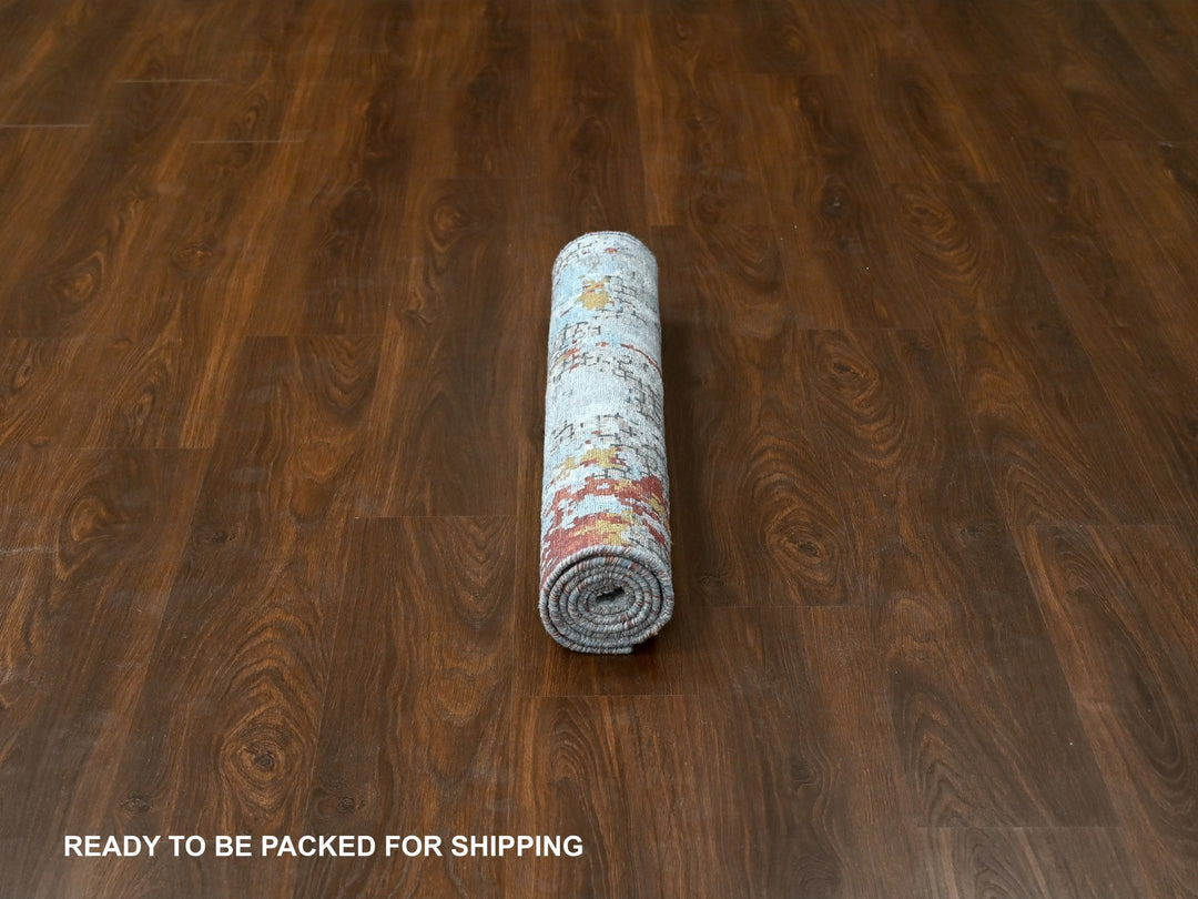 3'1" x 5'0" New Hand Knotted Orange Wool & Silk Rectangle Oriental Rug - MOA10284743