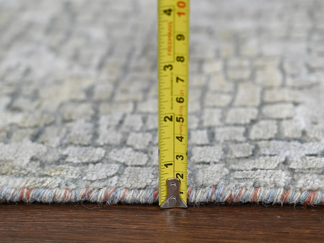 3'1" x 5'0" New Hand Knotted Grey Wool & Silk Rectangle Oriental Rug - MOA10284743