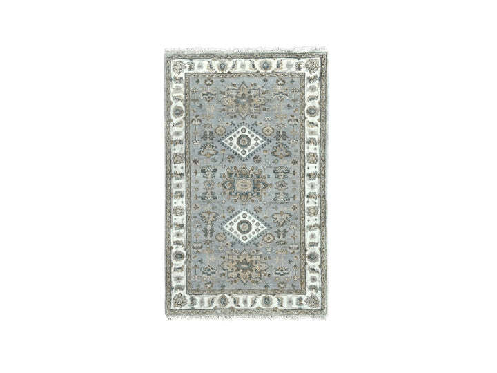 3'1" x 5'0" New Hand Knotted Grey Wool Rectangle Oriental Rug - MOA10284744