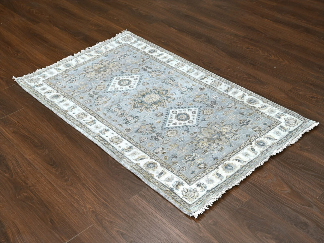 3'1" x 4'10" New Hand Knotted Grey Wool Rectangle Oriental Rug - MOA10284745