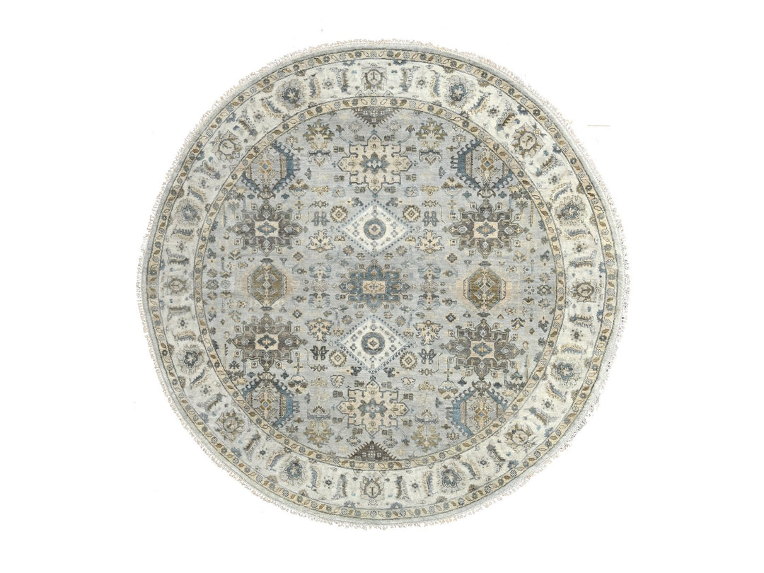 8'0" x 8'0" New Hand Knotted Grey Wool Round Oriental Rug - MOA10284746