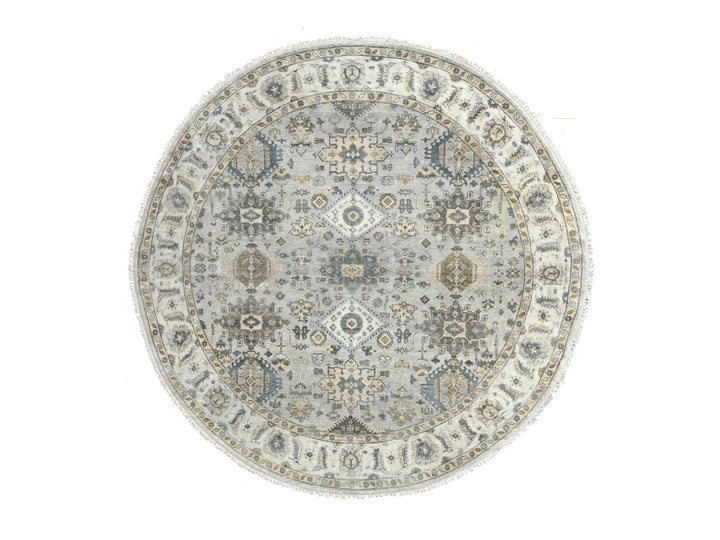 8'0" x 8'0" New Hand Knotted Grey Wool Round Oriental Rug - MOA10284746